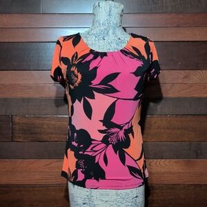 Worthington Women's Pink & Orange Floral Short-Sleeve Top